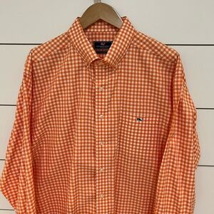 Vineyard Vines Mens Tucker Classic Fit XL Orange Gingham Plaid Button Down Shirt